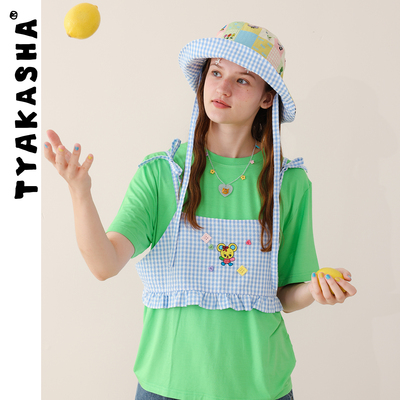 TYAKASHA塔卡沙女款T恤2026夏季苹果绿两件套T恤宽松休闲短袖T女