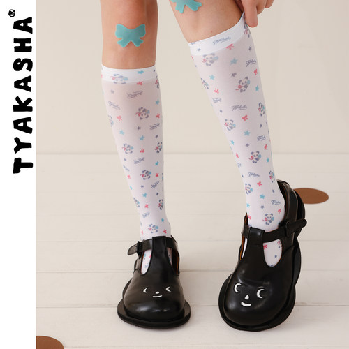 TYAKASHA塔卡沙袜子春夏薄款数码印花小腿袜连裤袜