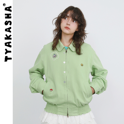 TYAKASHA塔卡沙女上衣2025秋季新款拉链短外套翻领休闲夹克外套女