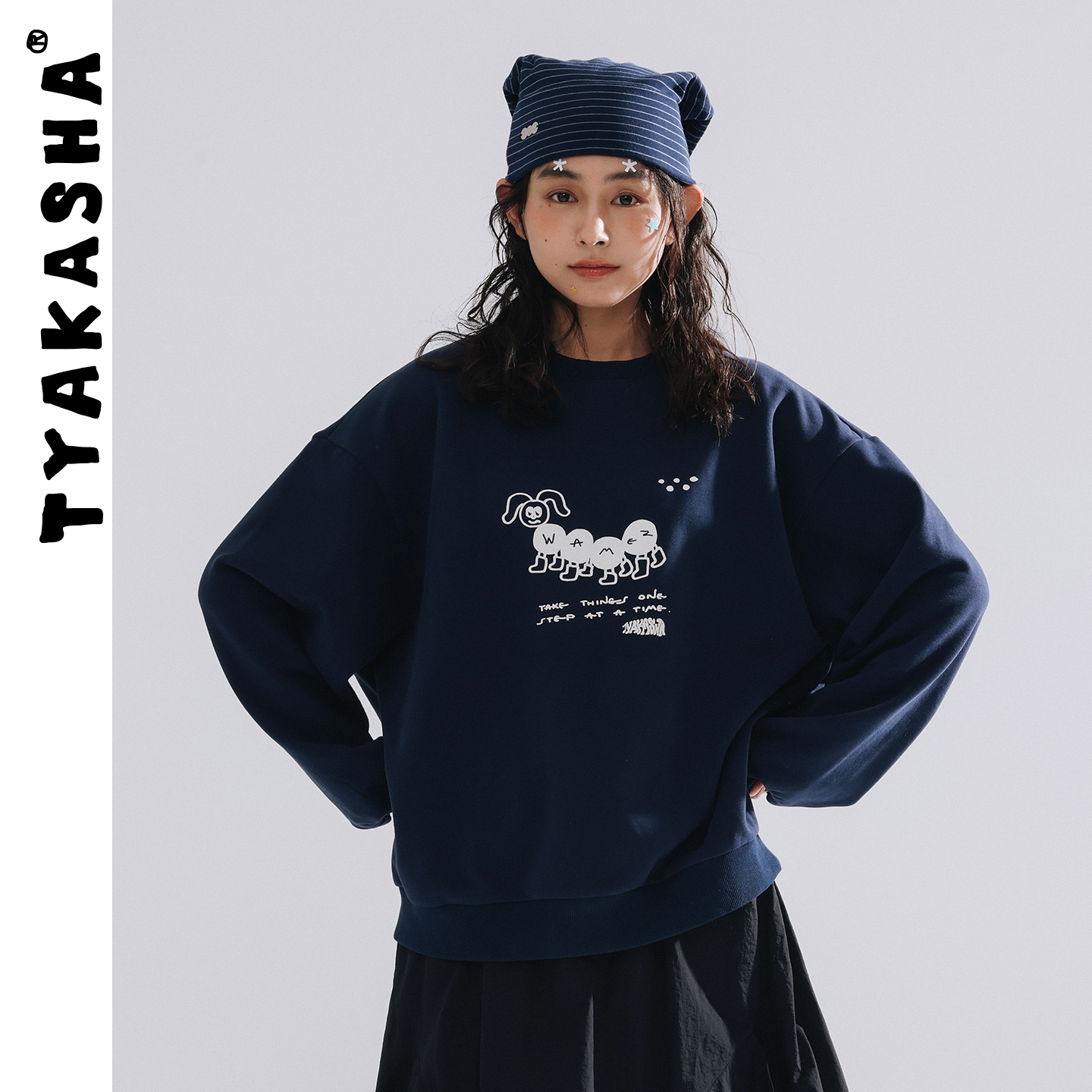 TYAKASHA塔卡沙男女款卫衣2025秋冬新款藏青色套头卫衣圆领卫衣