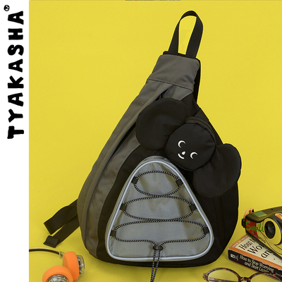 TYAKASHA塔卡沙斜挎背包2025新款书包黑色弓箭包(配可拆卸零钱包)