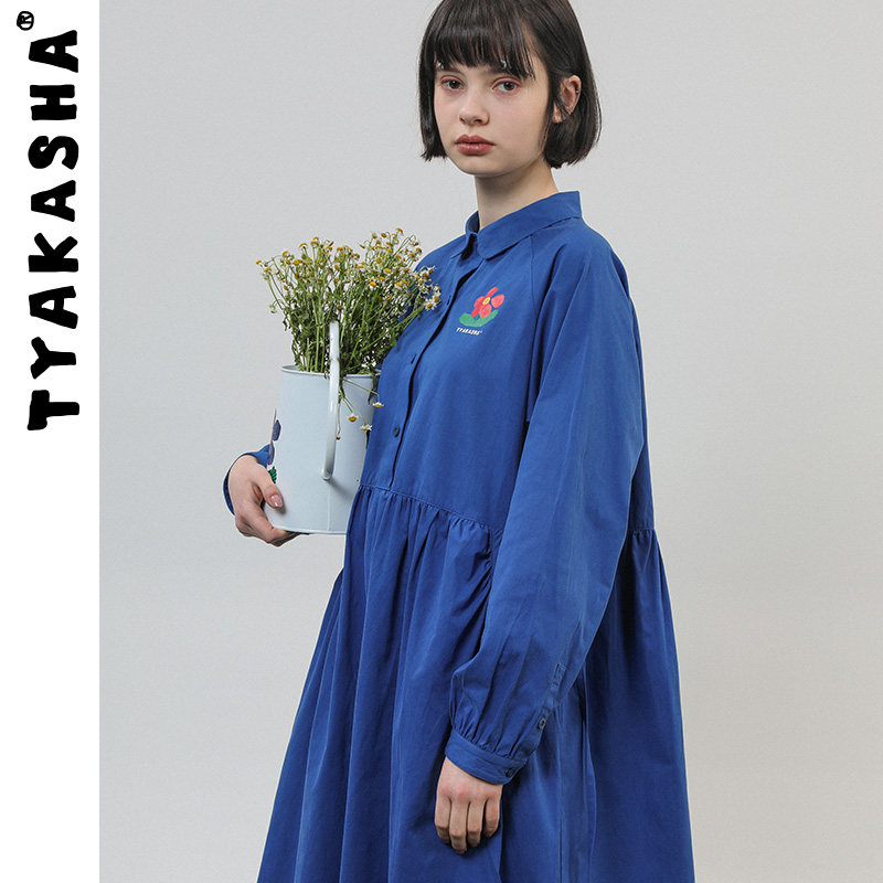 [Flower villain] TYAKASHA Taka Sha skirt blue Long sleeve Shirt collar Frenum Dressin the Women's clothing/Boutique , Dress  category - from Buy2taobao.com to provide professional Taobao agent buy service
