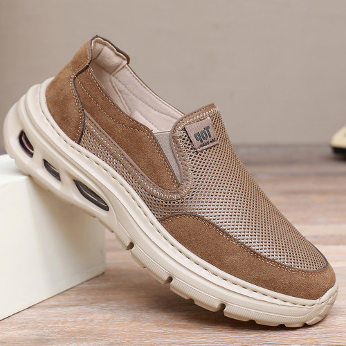 夏季透气网面一脚蹬男士老北京布