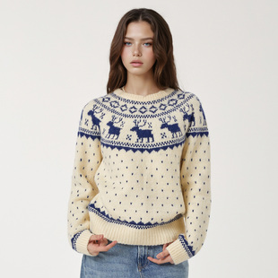 2025女北欧风格 韩国直邮WHO.A.U 套头针织毛衣WHKAF4V32F 黑炭