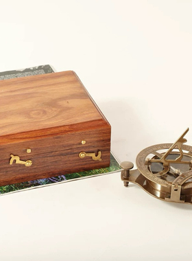 印度进口黄铜复古日晷指南针摆件样板间售楼处创意欧美式书房摆设