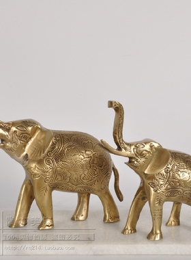 印度进口纯黄铜复古招财大象摆件乔迁礼品酒柜电视柜客厅玄关装饰