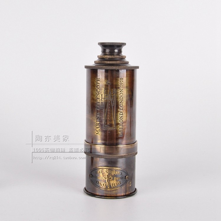 加勒比海盗式复古纯黄铜可伸缩单筒望远镜装饰摆件设创意个性道具