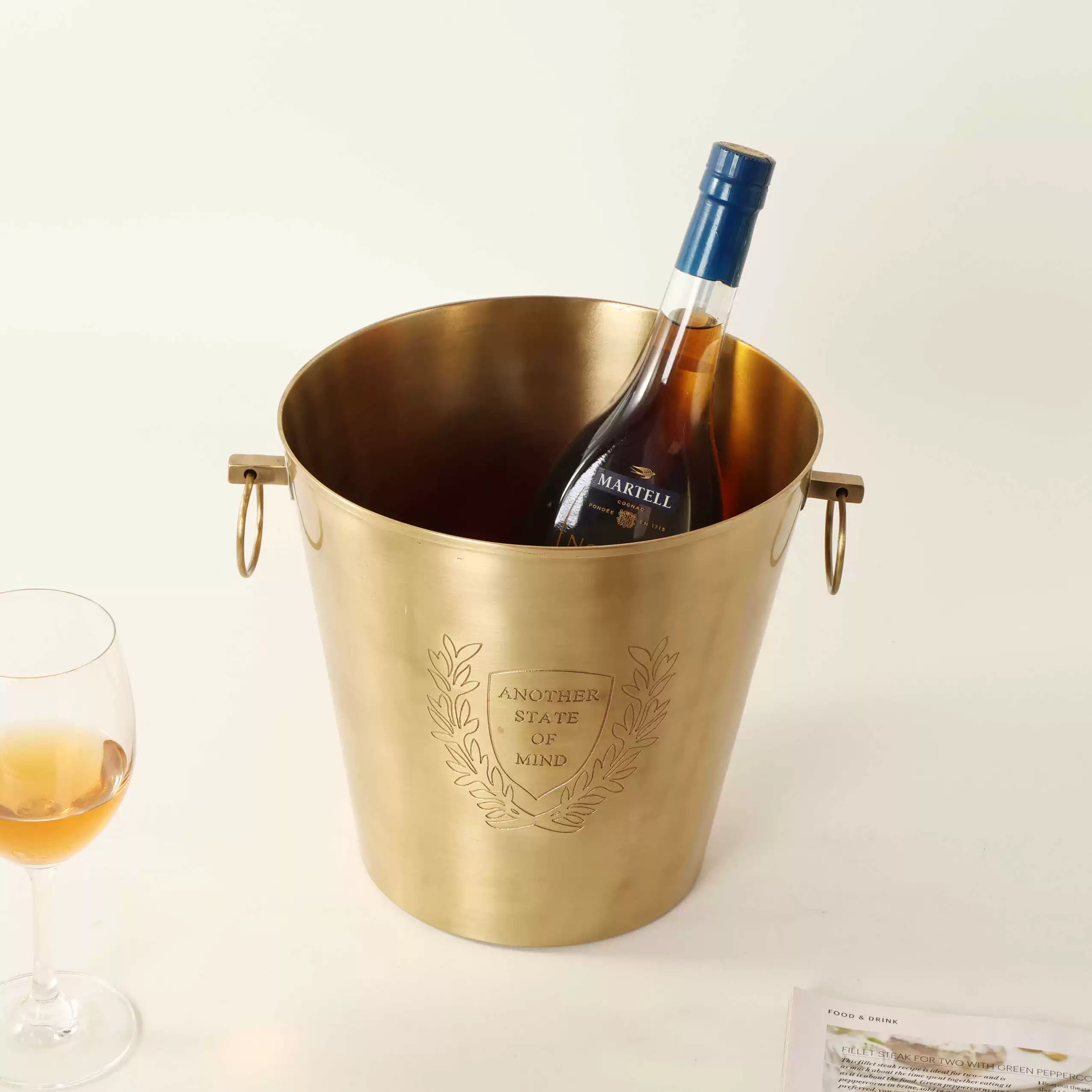 印度进口黄铜香槟红酒冰桶KTV创意样板间北欧轻奢铜酒具摆件摆设