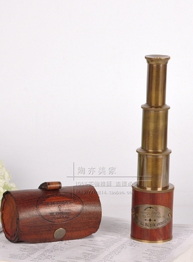 印度进口纯黄铜复古单筒望远镜创意摆件时尚个性拍照道具书房饰品