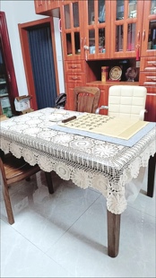 高档纯手工编织钩针勾花桌布欧式田园蕾丝镂空橱茶几盖巾餐长桌布