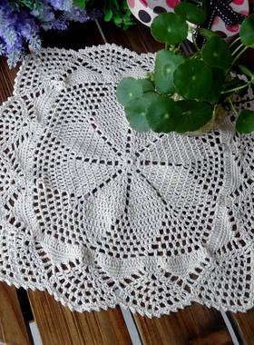 纯棉手工钩针钩花美式乡村田园镂空编织方餐垫装饰盖巾35厘米白色