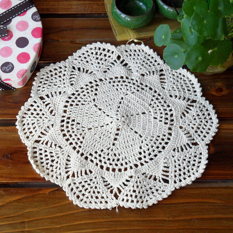 纯手工田园现代钩针勾编织美式植物花卉盘餐隔热桌旗垫27cm圆形