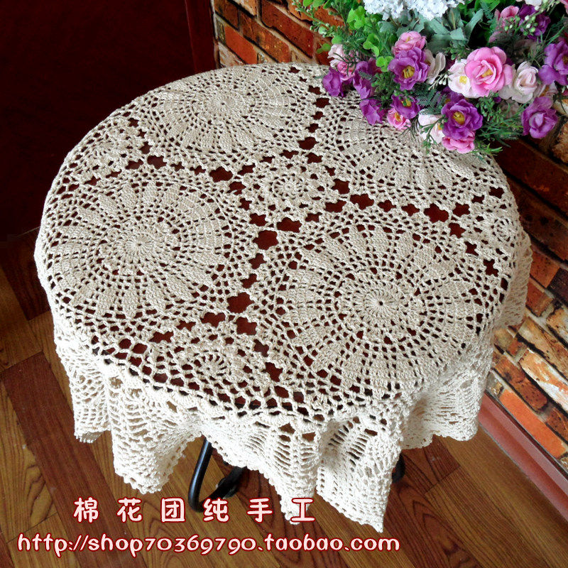纯手工钩针勾花美式沙发盖巾田园镂空编织复古床头柜方桌布多尺寸