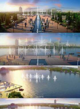 3D城市公园湖泊2K 3D动画 三维建筑漫游 城市宣传片 视频素材镜头