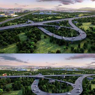 480三维交通高速路高架桥城市交通动画 三维建筑漫游 城市宣传片