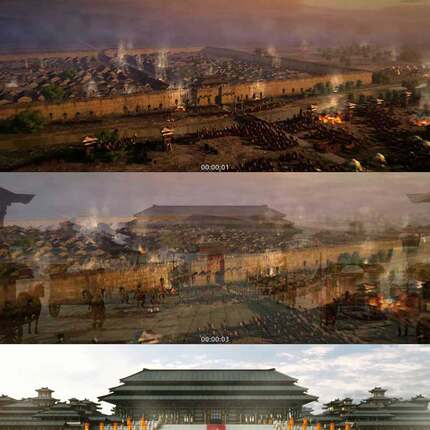 古代攻城池 皇宫 帝皇 皇帝登基 3D动画 三维建筑漫游 视频素材