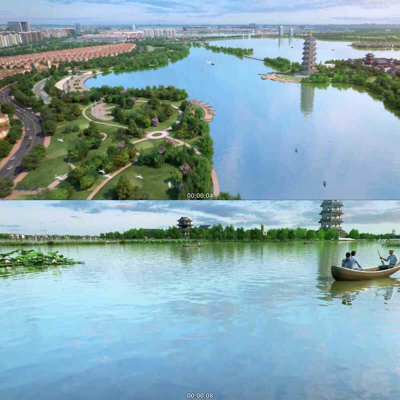 三维公园动画公园景点风景塔湖3d动画建筑漫游城市宣传片视频素材