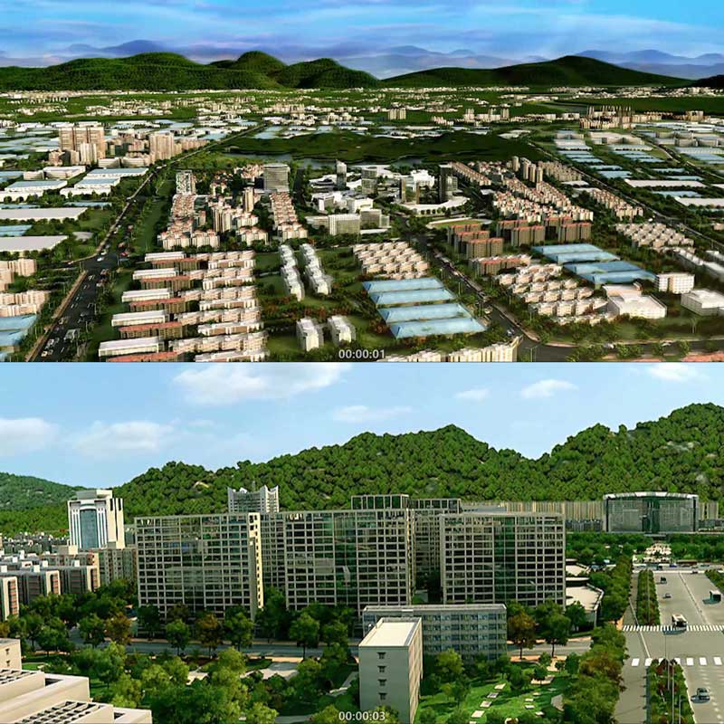 城市鸟瞰城市中心 3D动画 三维建筑漫游 城市宣传片 视频素材镜头