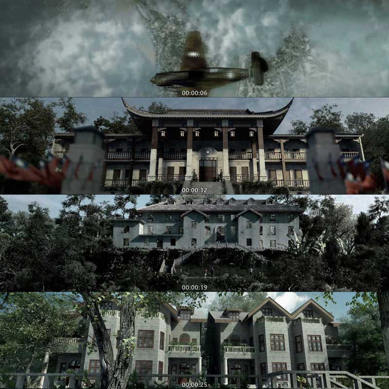 452抗战抗日飞机国共合作重庆民国政府抗战遗址3D动画 三维建筑