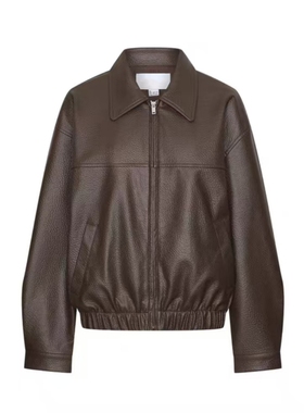 2026春季新款女装休闲荔枝纹PU翻领拉链外套UYY160001