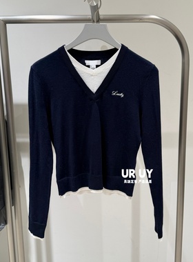 2026春季新款女装都市V领撞色边修身短款针织衫UYU960007