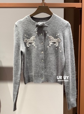 2026春季新款女装都市趣味提花蝴蝶结短款针织开衫UYU960001