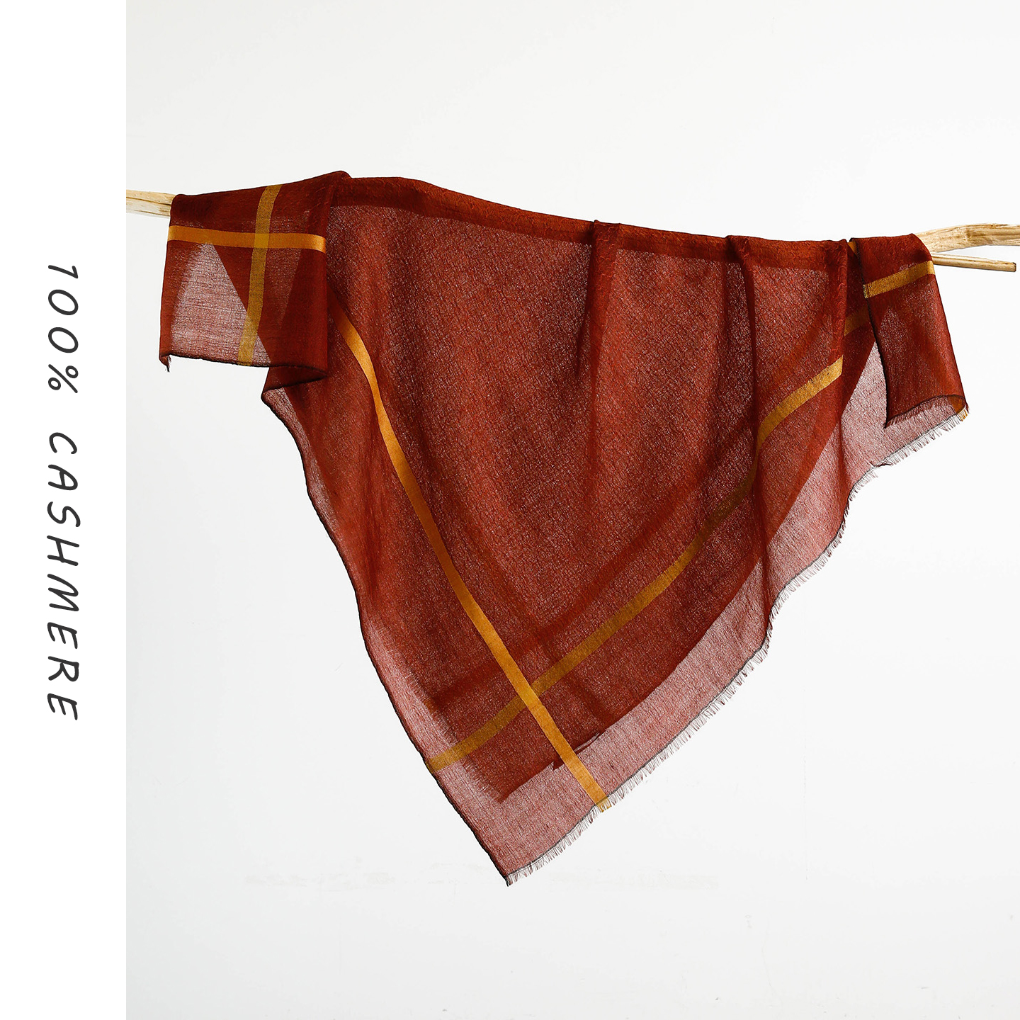 织光里丨纯羊绒围巾薄款复古棕红色小方巾女秋冬季系脖高级感披肩