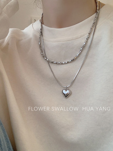 FLOWERWALL 译花漾爱心双层叠戴项链女ins冷淡风毛衣链小众个性潮