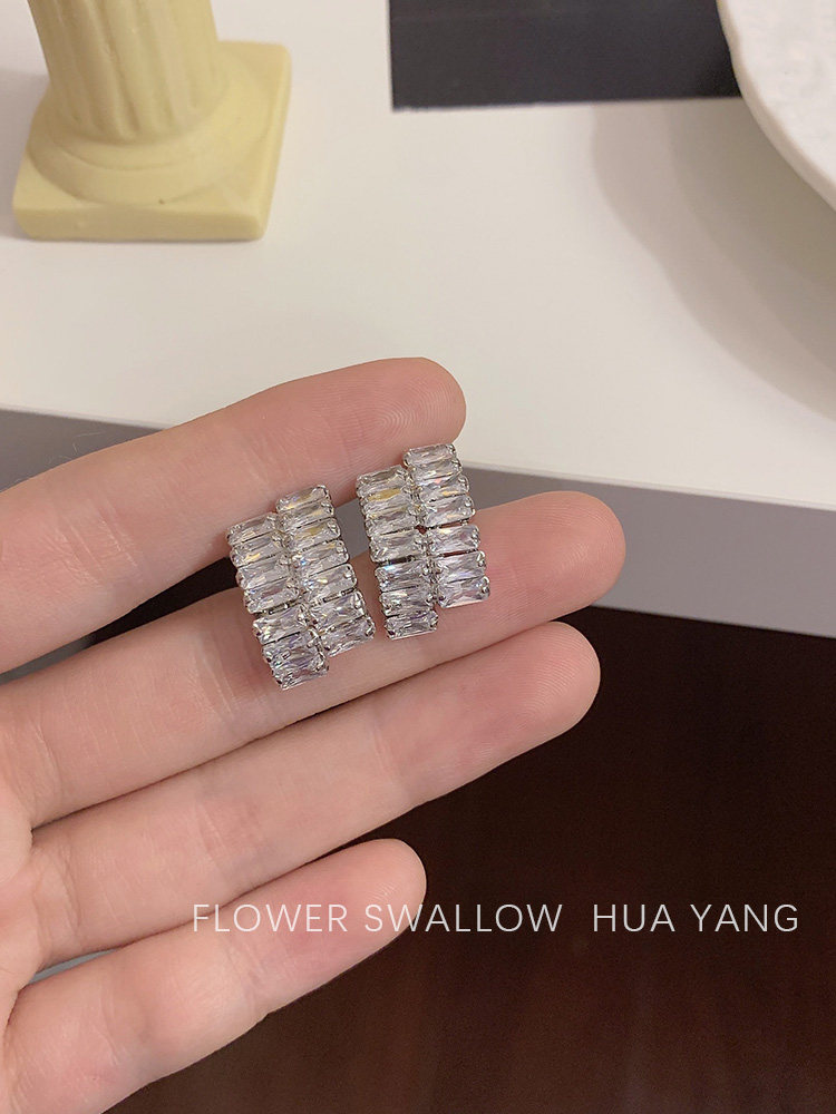 锆石耳环镶钻小众设计感耳钉