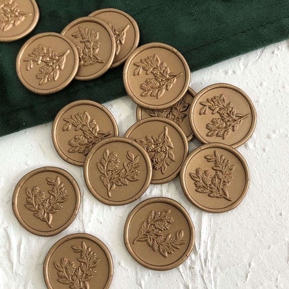 香槟金色植物火漆蜡标贴 古铜色火漆贴纸火漆蜡标蜡片信封封口贴