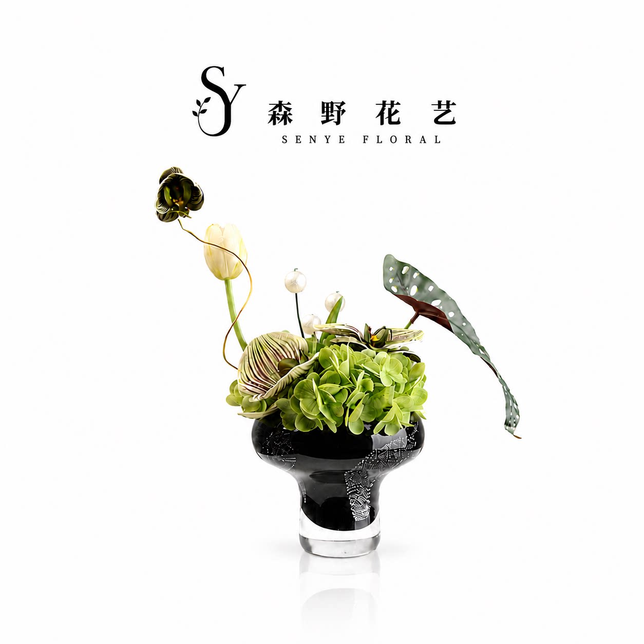 中古风黑色银箔高脚玻璃小花瓶插花售楼处洽谈桌茶几花器桌花摆件