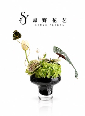 中古风黑色银箔高脚玻璃小花瓶插花售楼处洽谈桌茶几花器桌花摆件