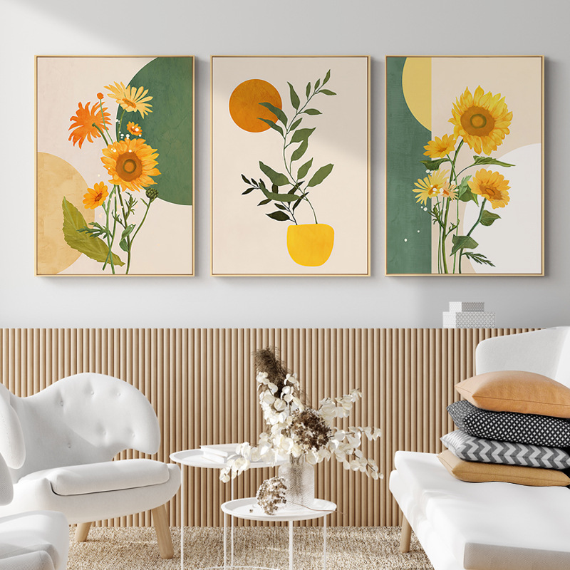 向阳 北欧植物花卉装饰画黄色向日葵挂画客厅墙画日式文艺小清新图片