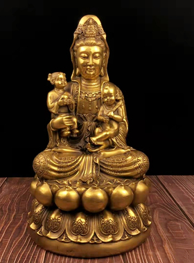 纯铜送子观音菩萨铜观音送子观世音坐莲花家居客厅卧室桌面摆件