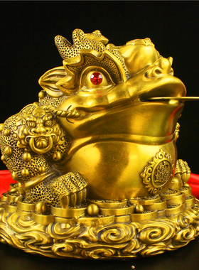 纯铜如意金蟾铜双角金蟾黄铜蟾蜍家居办公室店铺吧台礼品开业摆件