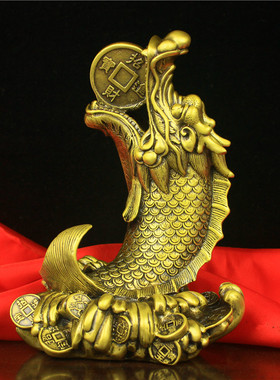 纯黄铜鱼化龙纯铜鳌鱼五脊六兽龙头鱼鸱吻占鳌头办公室家居书桌摆