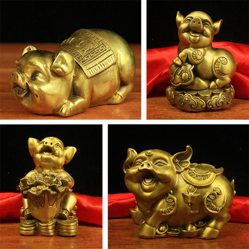 纯铜猪金钱元宝群猪黄铜猪八戒家居母子猪如意猪一对开业礼品摆件