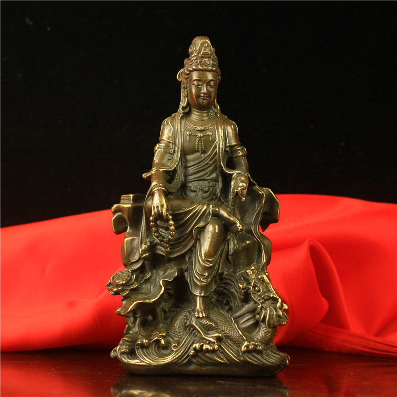 黄铜观音骑龙观音南海观世音御龙观音柳枝净瓶菩萨像佛堂家居供奉