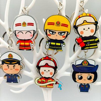 119卡通消防钥匙扣安全宣传个性灭火器钥匙扣挂件创意小礼物
