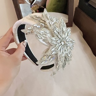 韓版 晚宴聚會發飾高級感造型頭箍頭飾 重工水晶花發箍發卡輕奢時尚