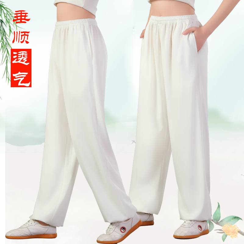 恒树弹力麻四季男女太极拳练功裤晨练运动裤武术健身表演带侧兜夏