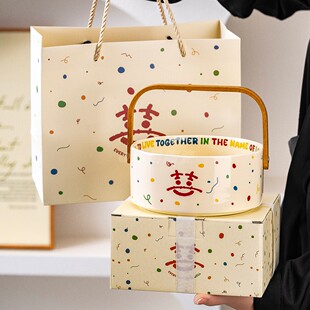 陶瓷手提果篮春节新年装饰马年家用年货喜囍婚庆客厅茶几创意摆件