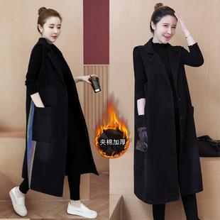 大码印花牛仔马甲女秋冬韩版宽松无袖百搭加厚夹棉中长款坎肩外套