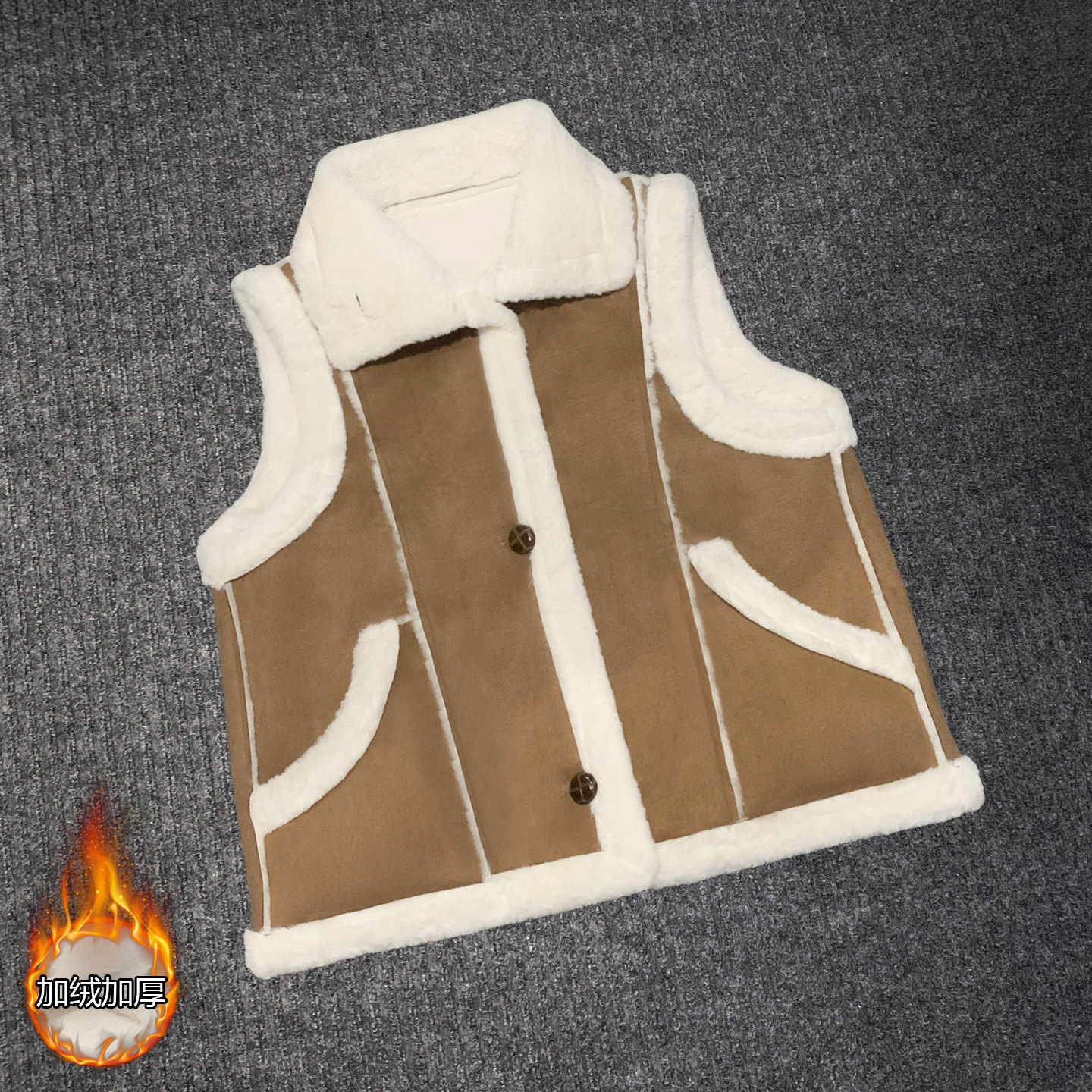 新款羊羔毛马甲加绒加厚女冬季方领无袖百搭马夹坎肩背心宽松外套