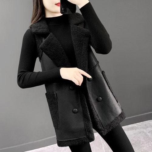 减龄西装领加绒加厚中长款马甲