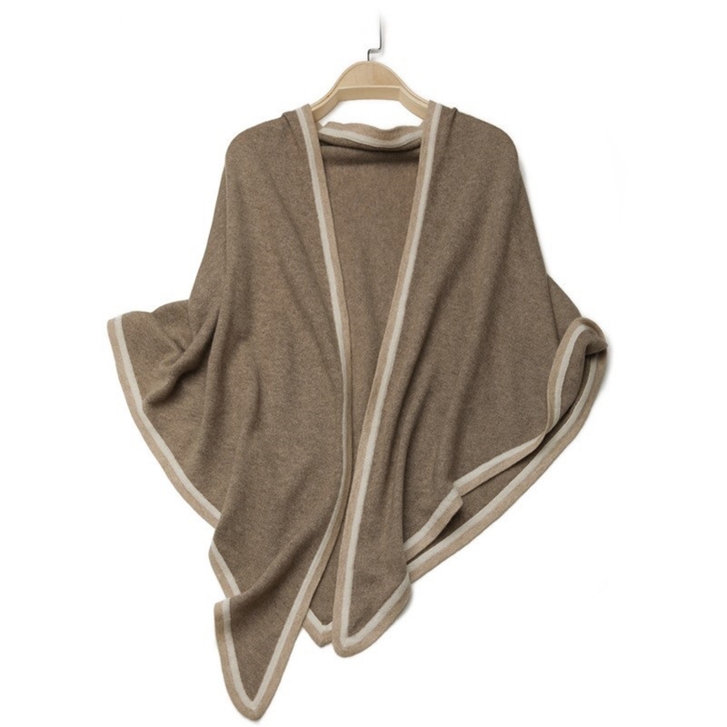 高端针织纯山羊绒三角披肩女式秋冬保暖时尚三色拼接围巾2024新款