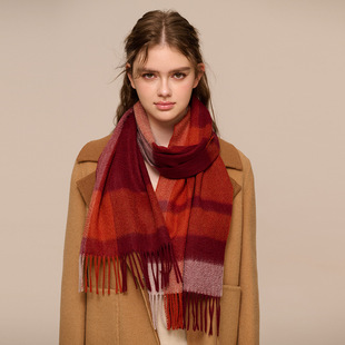 英伦格子羊绒围巾男女秋冬保暖长款披肩红色蓝色灰色米色棕色新款