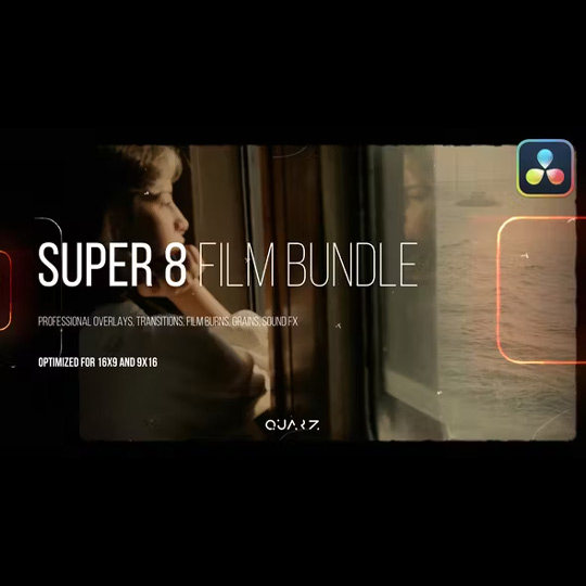 达芬奇模板-电影胶片叠加效果转场 Super 8 Film Bundle