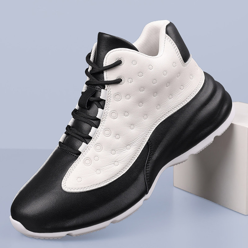 男鞋冬季新款真皮高帮鞋男士加绒保暖休闲运动鞋内增高厚底老爹鞋