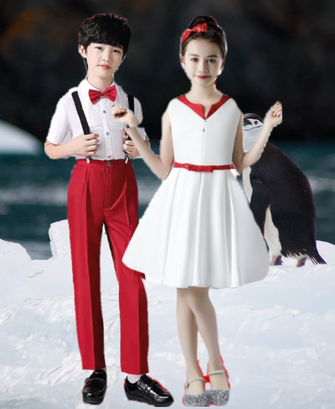 男女学生简约大合唱红色朗诵礼服